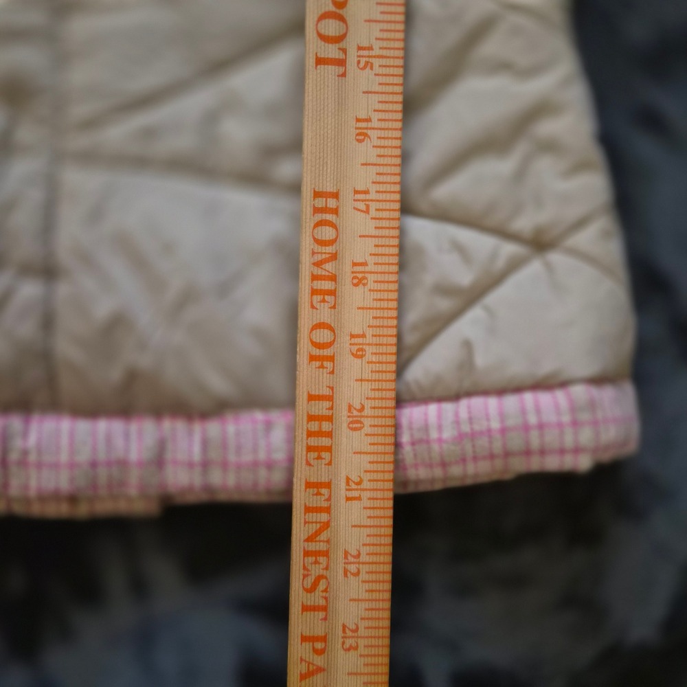 Wet Seal Tan Quilted Puffer Vest Floral Plaid Trim Mock Neck XS - Picture 5 of 6